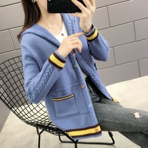 박시 니트가디건 여성 봄가을 계절 그물 레드 코트 상의 스윗 스웨터박스 핏아우터 3890168859, XL, 블루