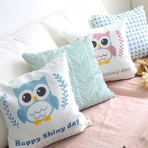 [천삼백케이] [베베데코] 쿠션커버 파스텔부엉이 사각 4종 택1