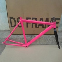 픽시프레임 700c 고정 기어 자전거 프레임 알루미늄 합금 앞 포크 픽시 자전거 프레임 세트 단일 속도 거리 자전거 부품 경주 통근, 분홍색, 53cm(170-180cm)