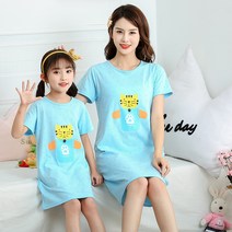KORELAN 아동 슬립 순면 반팔 얇은 여아 잠옷 아기 아동복 모녀 원피스 패밀리룩