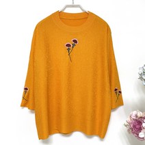 국민할매 할머니옷 엄마옷 봄 여름 비비드 두송이 꽃자수 7부 인견티셔츠[BST-S02] 어르신옷 인견니트