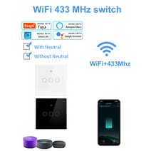 스마트홈 스마트전등스위치 터치 스위치 Tuya Wifi 벽 인터럽터 Alexa 1/2/3 Gang 433Mhz 220V/0V 노 뉴트럴 구글 Yandex Alice, 03 3 Gang 86 Europe, Black (with or no N)