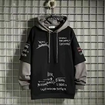 남자 후드티 봄/가을 남성 일본 패션 스트리트웨어 그래픽 스웨터 캐주얼 하라주쿠 의류 스플라이싱 후드