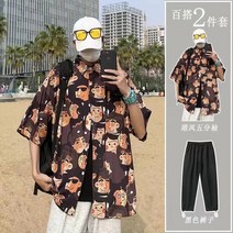 M-3XL 남성용 하와이안 여름 반팔 휴가 스타일 캐주얼 비치 셔츠 3319