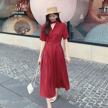 빨간색원피스 쿠가 무릎넓는 롱 브이넥 허리보정 부드러운 지성 가볍게 사치한 5135 2755006038