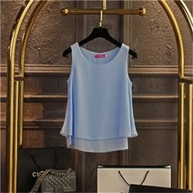 Banerdanni o-neck 여성용 블라우스 2020 패션 브랜드 대형 블라우스 셔츠 더블 레이어 쉬폰 셔츠 캐주얼 민소매 loos