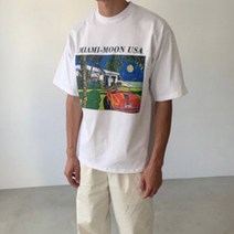 남녀공용 여름 오버핏 디지털 프린팅 데일리 라운드 반팔티 3컬러