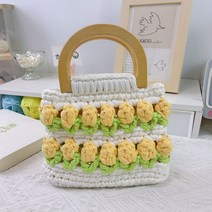 튤립 DIY 파우치 핸드폰 가방 뜨기 패키지 뜨개질, 옐로우플라워+우드핸드+툴+튜토리얼