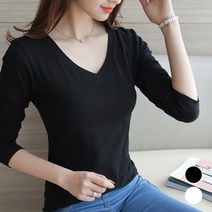 편한 기본 스타일 라운드 브이넥 데일리 여성 티셔츠