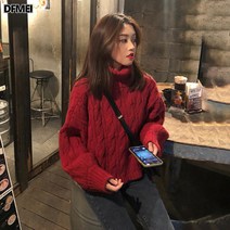 터틀넥 서양풍 베이스 크리스마스 도톰 나른 빈티지 위에 빨간 스웨터 여 추동