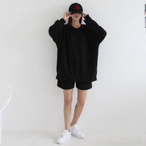 애플망고옷장 빅사이즈 오버핏 박스네모 긴팔반바지세트 데일리 간절기 홈웨어