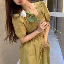 르니에 스퀘어 스모크 밴딩 롱 원피스 데일리 하객룩 임부 빅사이즈 키큰여자