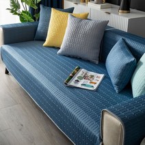 여름 아이스 실크 라텍스 소파 매트 미끄럼 방지 유니버설 전체 커버 단면, Gray and blue_70cm x 70cm