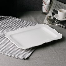 레이스 직사각접시 4호 홈카페 엔틱 스테이크 브런치 디너 파티 큰접시 그릇 플레이트