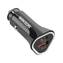 BOKICHI 38W PD QC3.0 2포트 시거잭 차량용 고속 충전기, 블랙