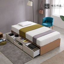 [금성침대x베드리움] 모던 무헤드 4단수납침대SS-본넬매트리스, 오크