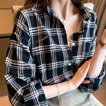 패션 여대생새내기룩 캐주얼 면 레이어드룩 코디 봄 긴팔 여자 직장인 의류 루즈핏 체크 셔츠