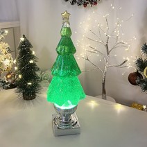 투명 크리스탈 트리 오르골 스토우볼 크리스마스 워터볼 연말선물 LED 무드등 차박 캠핑 램프 크리스마스선물, 그린