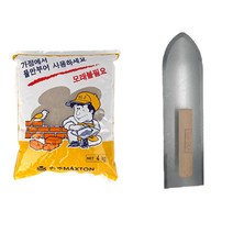 한주 몰탈 시멘트 4kg   미장칼흙손 세트구성 화장실 외벽 수리 보수 크랙 충진 메꾸미, 한주시멘트 4kg   시멘트 흙손
