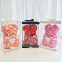 곰돌이꽃 로즈베어 LED전구 25cm 40cm졸업식 곰인형 여자친구 사랑고백 기념일 프러포즈 선물, 그린하트