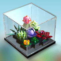 레고 쇼케이스 다육식물 10309 호환 아크릴 케이스 수납 방진 수납함 진열장 장식장, 블랙 베이스, 25x25x20cm