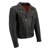 Milwaukee Leather MLM1570 남성용 블랙 네이키드 소가죽 유틸리티 포켓 MC 재킷 - 미디엄, Medium