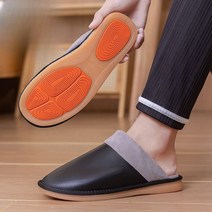 가죽 슬리퍼 빈티지 거실화 실내 남녀공용 커플 홈 겨울 보온 속털, 검은색