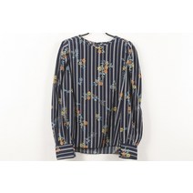 (kimsboutique)킴스부띠끄 스트라이프 꽃패턴 라운드넥 뒷리본 블라우스(S)