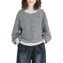 러블로어 넓은 시보리 스트라이프 니트티
