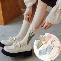 여성 플라워 엠보 골지 프리미엄 튤립꽃 패션양말 5종 세트