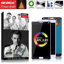 [해외]5.7 삼성 갤럭시 노트 4 용 슈퍼 AMOLED N910A N910F N910H LCD 디스플레이 터치 스크린 삼성 Note4 LCD 번 섀도우 포함 액정, 그레이 프레임 없음