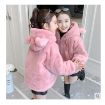KK0361 여아 키즈 주니어 밍크털 무스탕 폭스퍼 페이크퍼 후드 토끼 캐릭터 미디 코트 자켓 점퍼 패딩 아우터 아동복