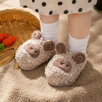 귀여운 아동 털신 뽀글이 슬리퍼 양 머리 따뜻한 겨울 신발 소음방지