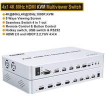 멀티이펙터 HDMI 4x1 멀티 뷰어 스위처 심리스 쿼드 스크린 실시간 멀티 뷰어 스플리터 IR 포함 4 in 1 out, 03 ZY-AQF41K_03 UK Power Plug