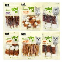 백년애 고기가 2배 이상 말린 오래먹는 개껌 강아지 간식 껌 치석 제거 [2개 묶음], 닭고기 스틱 24P + 오리고기 스틱 24P