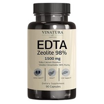 VINATURA EDTA 제올라이트 98% 1500mg - 간 지원 - 활성화된 초미세 10µm 제올라이트 클리노틸올라이트 에다 칼슘 디소듐 케일 추출물 - 90캡슐, 1개, 90정