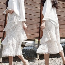 도트 프릴 레이스 롱스커트