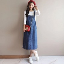 데님 멜빵치마녀 여름 여성복 여유 캐주얼 중장장 투피스 원피스 트렌디