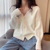 소프트한 카디건 베이직 6컬러 니트 재질의 파스텔톤 루즈핏 브이넥 심플 가디건 여성 골지 아우터 세미