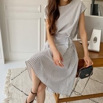 [바보사랑] 여성 코튼 스트라이프 민소매 롱 원피스
