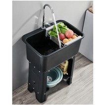 이동식 간이 세면대 보조싱크대 간이 싱크대 미니 일체형 세면대, 소(수도꼭지+호스+간이바구니), 그레이