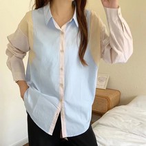 도오빠 체로나 여성 스트라이프 셔츠 투톤 남방 긴팔 카라셔츠 블라우스 무지 루즈핏 여자셔츠