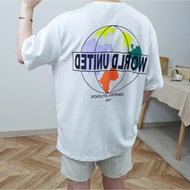 남자 오버핏 부드러운 지구 프린팅 반팔 티셔츠 3color