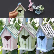 양철지붕 우드 새집 모형 행잉 버드케이스 9.5cm 3색 택1 인테리어, 블루