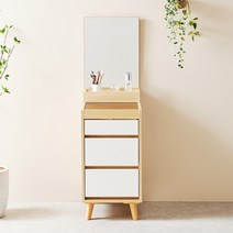 호두데코 나우 LPM 400 아일랜드 서랍형 슬림 화장대(일반거울) / 침실가구 1인 가구, 콤비(오크+화이트서랍)
