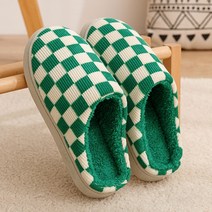 체크 무늬 슬리퍼 남녀공용 플러시 겨울 홈 여성 신발 집 바닥 부드럽고 조용한 슬라이드 실내 가정용 가을 코튼 일본