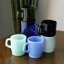 레트로 레고 밀크글라스 유리컵 스텍 머그 겹머그 인쇄 제작 주문제작, 레트로 레고 밀크글라스-민트