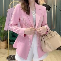 반짝이 스팽글 자켓 봄 여성 블레이저 업 술 페르시 수제 핑크 정장 재킷 가을 패션