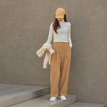 옷자락 여자 아메카지 투핀턱 와이드 코듀로이 뒷밴딩 면바지