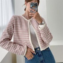브이와이 여자 트위드 팝콘 슬렌더핏 FW 카라없는 숏자켓